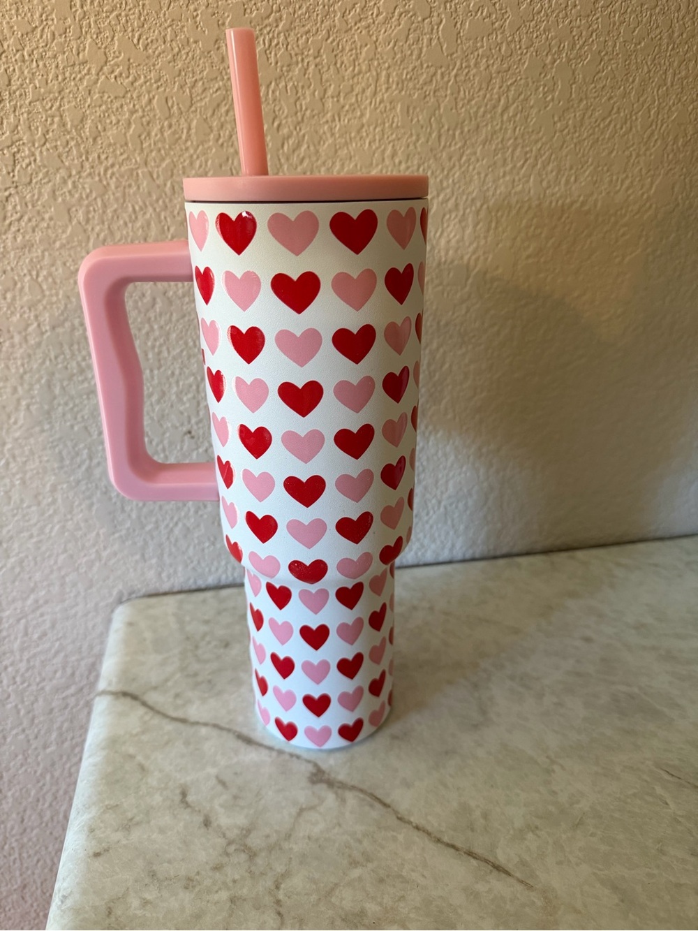 Simple Modern Insulated Pink and Red Heart Travel Tumbler with Handle and Straw